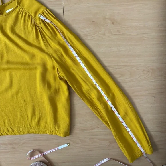 Oak + Fort Mustard Yellow Blouse Size L Flowy Relaxed Minimalist Long Sleeve Top - Picture 9 of 11